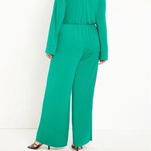 New! Eloquii Tie Front Knit‎ Jumpsuit green, plus size 20 - Picture 4 of 16